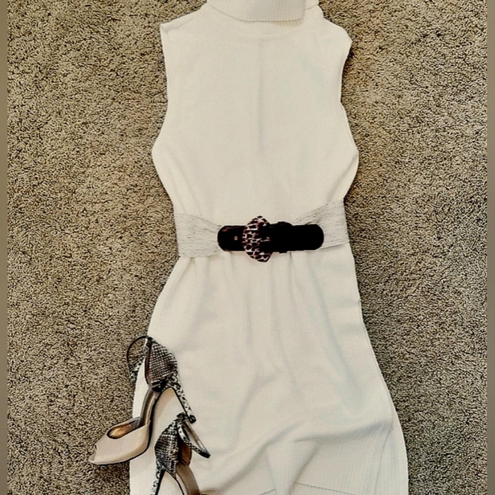 White House Black Market Ivory Long Side Split Tunic Sweater - Picture 8 of 8